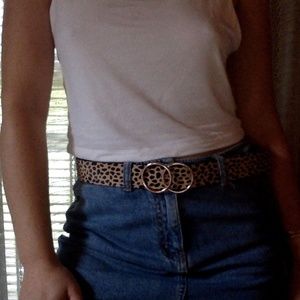 Leopard Print Belt with Gold Buckle